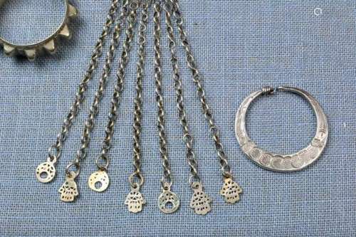 Tunisia, solid silver earring and silver bracelet. Morocco, silver braceletearring is decorated with