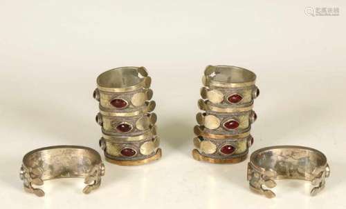 Turkmenistan, Teke, two pair of silver alloy braceletswith fire gilding and twisted wire decoration.