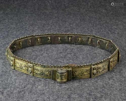 Syria, silver buckle beltconsists of 13 parts with floral relief and is decorated with niello and