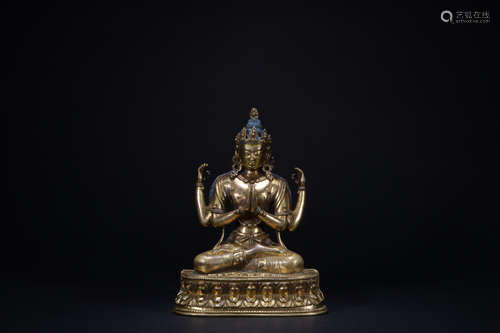 Qing dynasty gilt bronze statue of Four-armed Gwan Yin