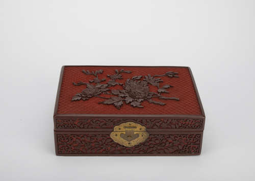 Qing dynasty carved lacquerware jewelry box with flowers pattern