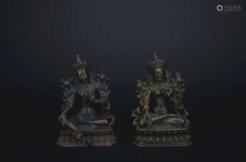 Qing dynasty bronze statue of Drolma 1*pair