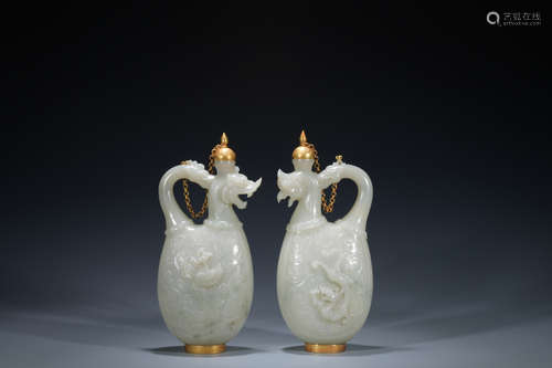 Ming dynasty jade wine pot with dragon pattern 1*pair