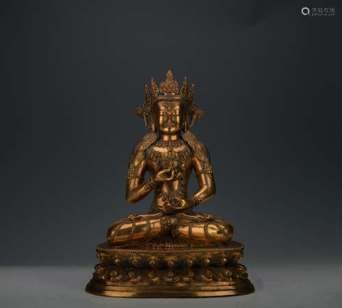 The 14th century gilt bronze statue of vajradhara