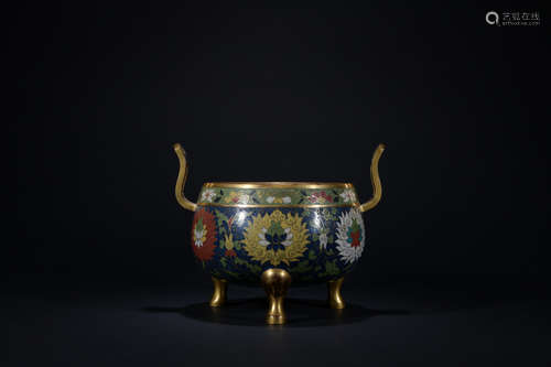 Qing dynasty cloisonne incense burner with flowers pattern