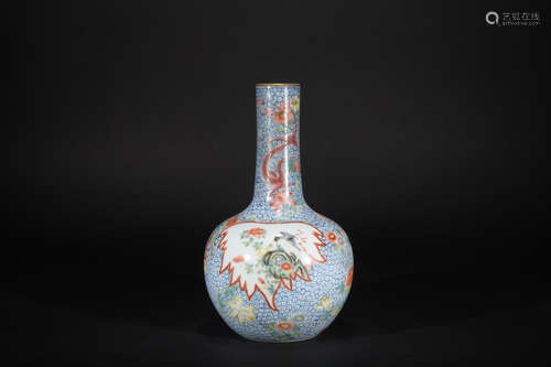 Qing dynasty pastel flower and bird globular shape vase