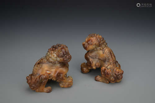 Qing dynasty jade lion 1*pair