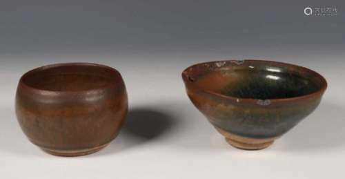 Two brown glazed, temoku bowls(damaged), 250