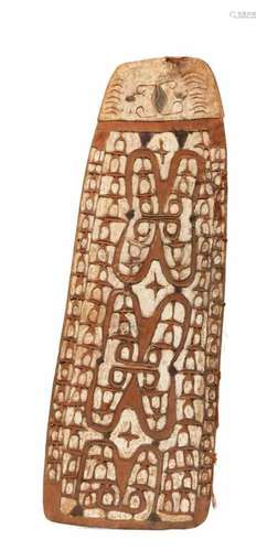 Papua, Asmat, NW Coast, war shield, with finely carved patterns of flying foxes, star motifs, the