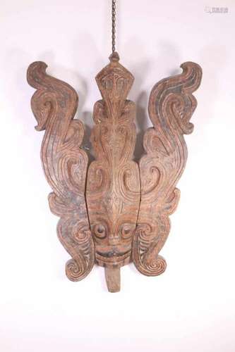 Indonesia, Sumatra, Batak, wooden carved panelconsisting of three panels in the form of stylized