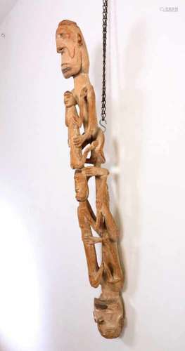 Papua Barat, Asmat, carved open worked figure group;five anthropomoprhic figures and a bird. With