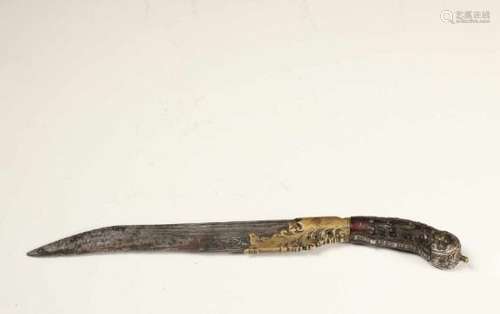 Indonesia, Sumatra, royal dagger, ca. 1900,with finely carved horn handle and details in silver. The