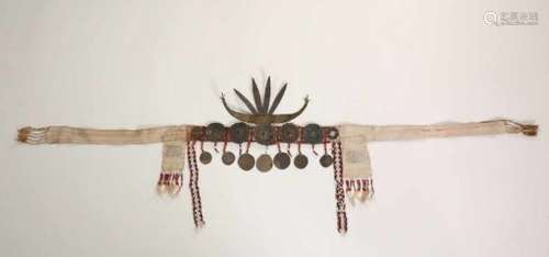 Timor, headhunters jewellery;woven textile with beads and metal ornaments and crown, h. 17 cm. [1]