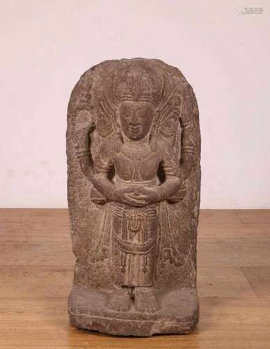 Java, vulcanic stone steledepicting a standing Vishnu figure. Small damage at foot, h. 54 and w.