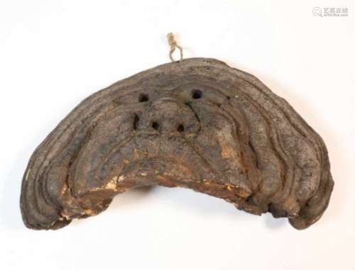 West Nepal, mushroom maskwith carved facial traits. Strong mask for protection against forrest