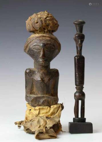 DRC., Luba, kakudji half figure and small amulet janus figure.Private Berlin collection, h. 19 and