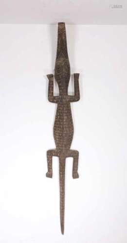 Burkina Faso, Mossi, large crocodile mask, ca. 1960's.with curved beak, all over carved triangular