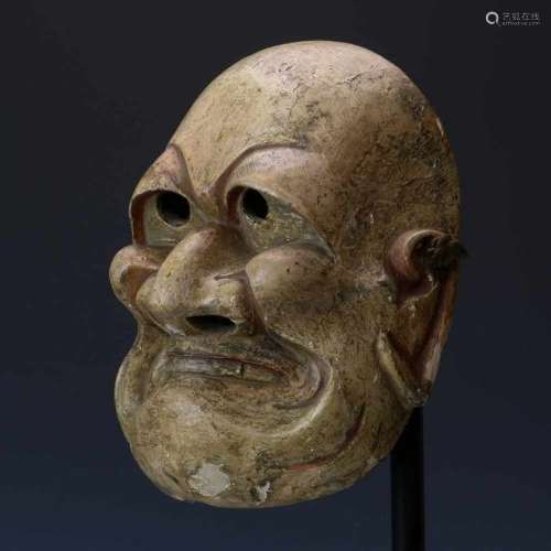 Japan, Noh theater masker, Meiji periode,met expressieve gelaatskenmerken en wit-geel gelakte