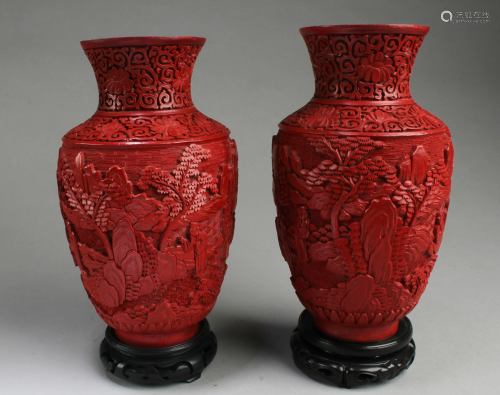Two Cinnabar Lacquer Vases