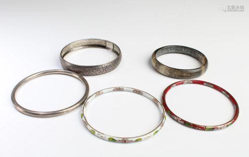 A Set of Five Silver/Cloisonne Bracelets