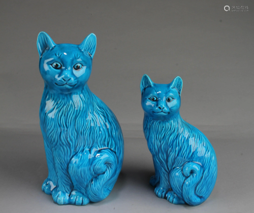 A Group of Two Porcelain Cat Figurines