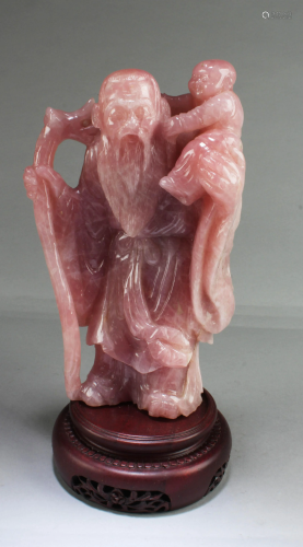 A Pink Crystal Deity Statue