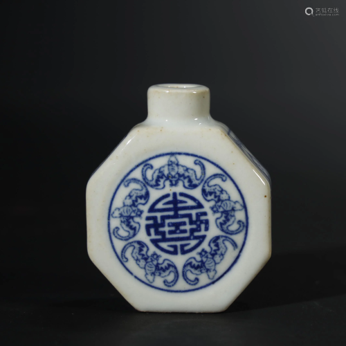 Qing Dynasty,Blue and White Snuff Bottle