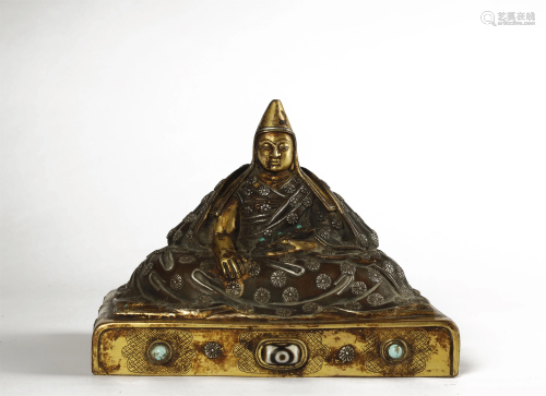Qing Dynasty, Gilt Bronze Inlaid Gemstones B…