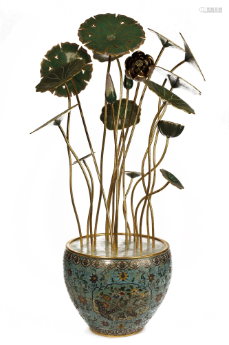 Qing Dynasty,Gilt Bronze Cloisonne Lotus Lea…