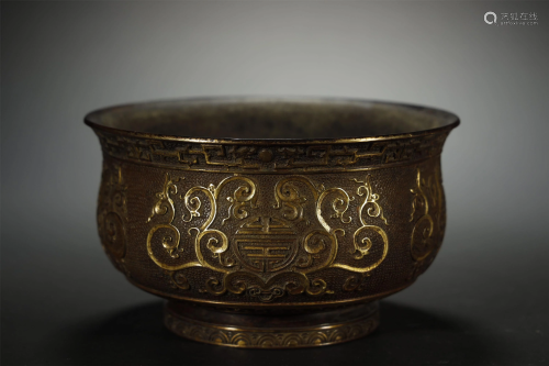 Qing Dynasty,Bronze Inalid Gold Bowl