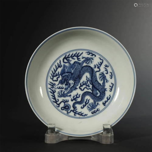 Qing Dynasty,Blue and White Plate