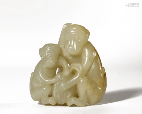 Qing Dynasty, Hetian Jade Monkey Pendant