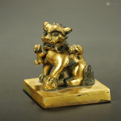 Qing Dynasty,Gilt Bronze Lion Button Seal