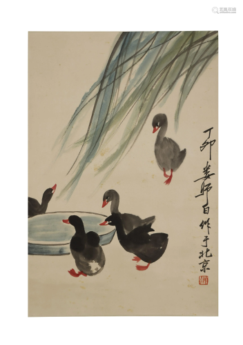 Lou Shibai, Ducks Painting on Paper