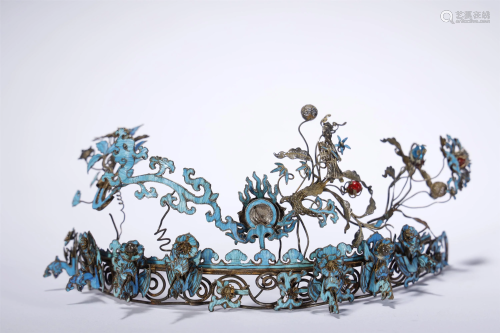 Qing Dynasty,Silver Enamel Headdress
