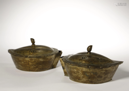 Qing Dynasty, Pair of Copper Incense Burner