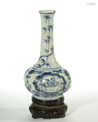 Qing Dynasty,Blue and White Hexagonal Vase