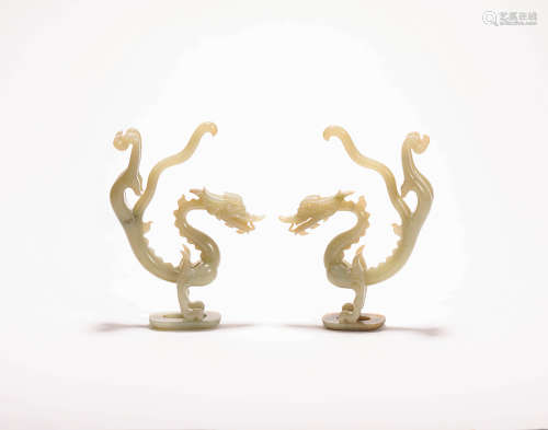 A Pair of HeTian Jade Dragon from Liao