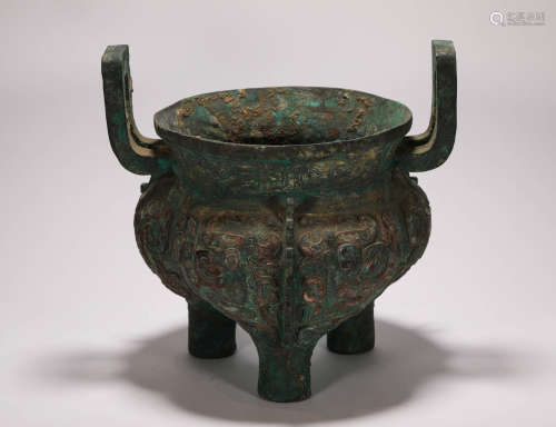 TaoTi Grain Bronze Three Footed Vessel from Zhan