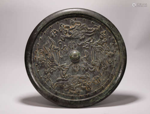 Bronze Mirror with FeiTian Grain from Tang