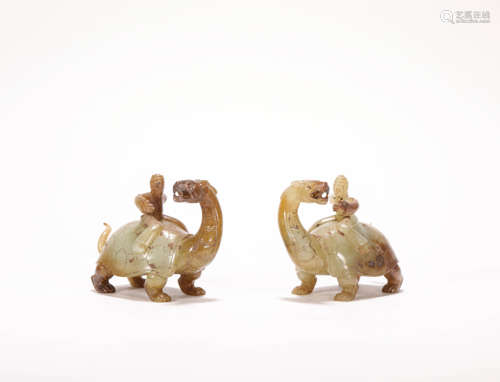 A Pair of HeTian Jade Beast from Zhan