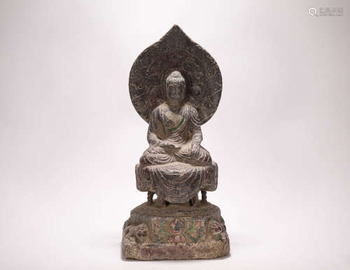 Colored Stone Buddha Statue from Tang