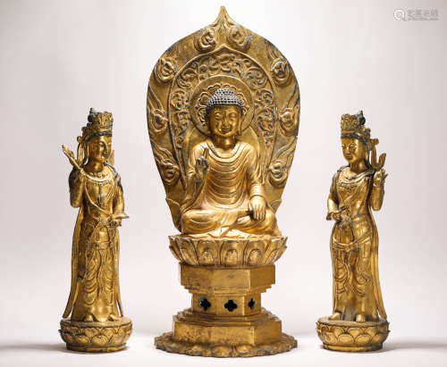 A Set of Bronze inlaying with Gold Buddha Beads from Liao