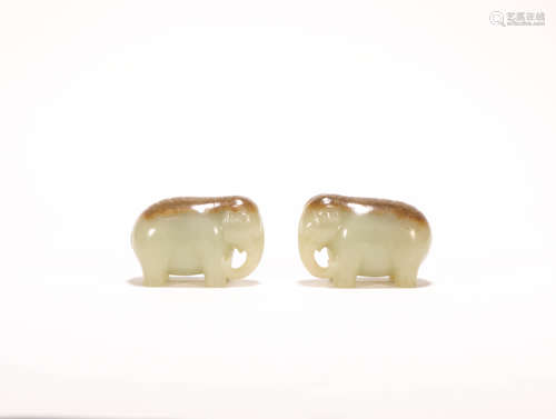 A Pair of HeTian Jade Elephant from Han