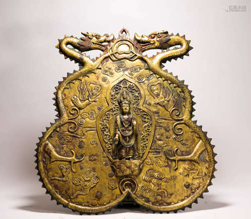 Bronze Inlaying with Gold Buddha Pendant from Tang