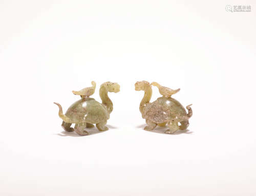 A Pair of HeTian Jade Dragon Turtle from Zhan