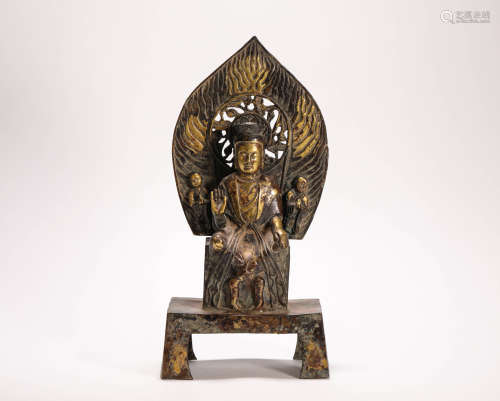 Bronze inlaying with Gold Buddha Statue from Tang