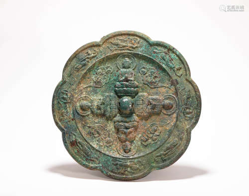 Bronze Mirror with Buddha Grain from Tang
