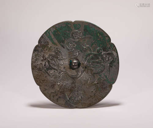 Single Dragon Bronze Mirror from Tang