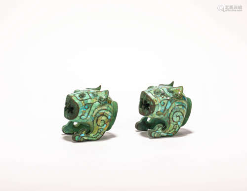 A Pair of Bronze inlaying with Tophus from Han